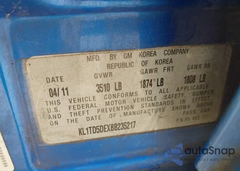 2011 Chevrolet Aveo Ls from USA, damaged, VIN KL1TD5DEXBB235217